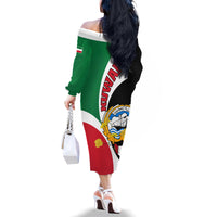 Kuwait National Day Family Matching Off Shoulder Long Sleeve Dress and Hawaiian Shirt Kuwayt Coat Of Arms Arfaj Flower - Wonder Print Shop