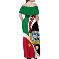 Kuwait National Day Family Matching Off Shoulder Maxi Dress and Hawaiian Shirt Kuwayt Coat Of Arms Arfaj Flower - Wonder Print Shop