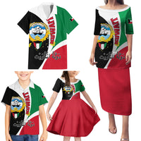 Kuwait National Day Family Matching Puletasi and Hawaiian Shirt Kuwayt Coat Of Arms Arfaj Flower - Wonder Print Shop