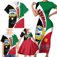 Kuwait National Day Family Matching Short Sleeve Bodycon Dress and Hawaiian Shirt Kuwayt Coat Of Arms Arfaj Flower - Wonder Print Shop