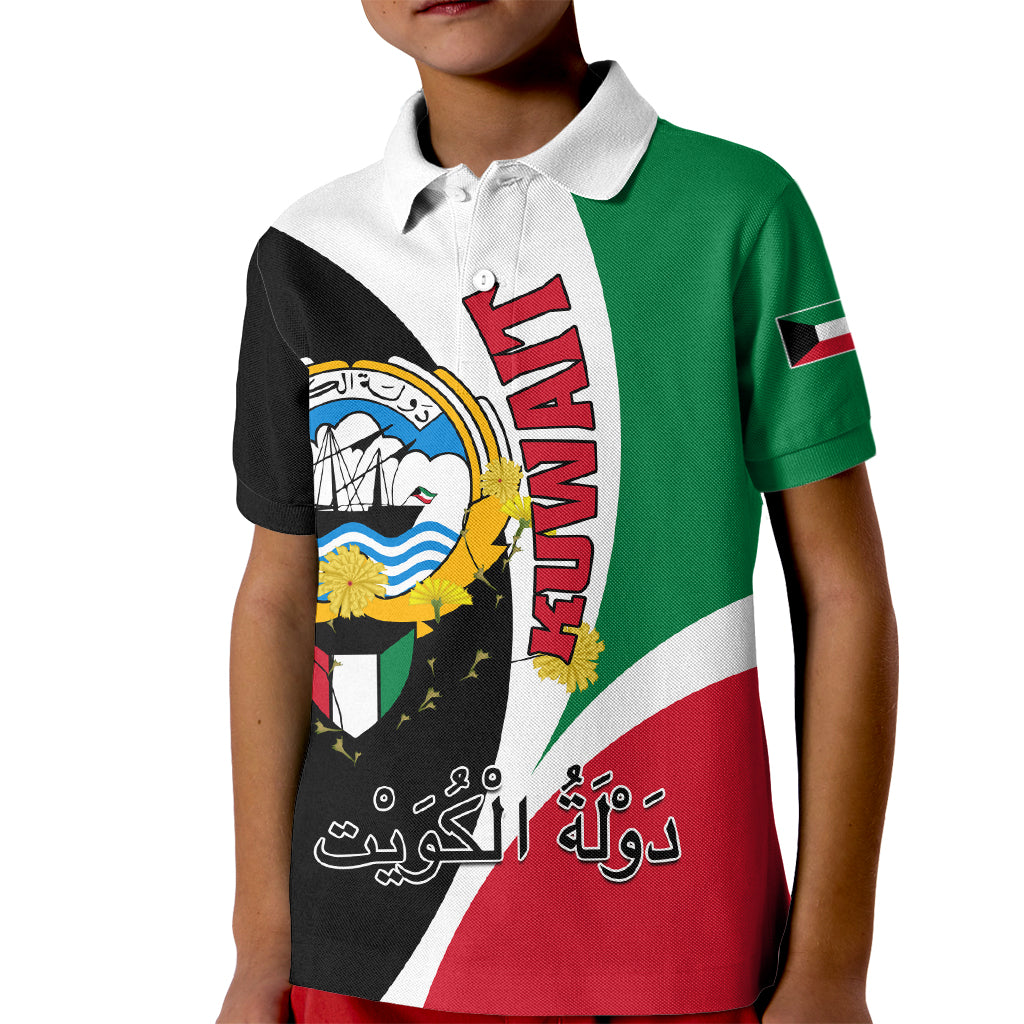 Kuwait National Day Kid Polo Shirt Kuwayt Coat Of Arms Arfaj Flower - Wonder Print Shop