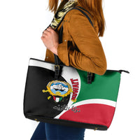 Kuwait National Day Leather Tote Bag Kuwayt Coat Of Arms Arfaj Flower - Wonder Print Shop