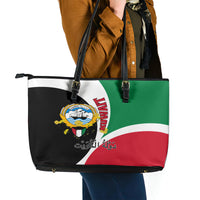 Kuwait National Day Leather Tote Bag Kuwayt Coat Of Arms Arfaj Flower - Wonder Print Shop