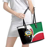 Kuwait National Day Leather Tote Bag Kuwayt Coat Of Arms Arfaj Flower - Wonder Print Shop