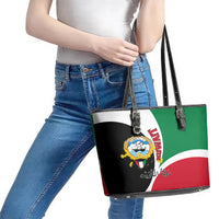 Kuwait National Day Leather Tote Bag Kuwayt Coat Of Arms Arfaj Flower - Wonder Print Shop