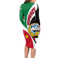Kuwait National Day Long Sleeve Bodycon Dress Kuwayt Coat Of Arms Arfaj Flower - Wonder Print Shop