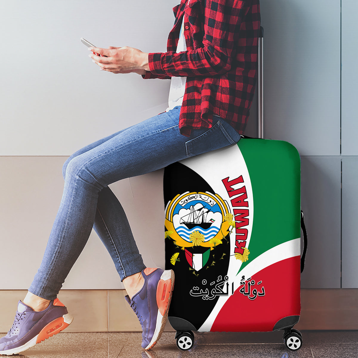 Kuwait National Day Luggage Cover Kuwayt Coat Of Arms Arfaj Flower - Wonder Print Shop