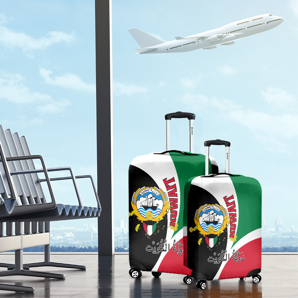 Kuwait National Day Luggage Cover Kuwayt Coat Of Arms Arfaj Flower - Wonder Print Shop