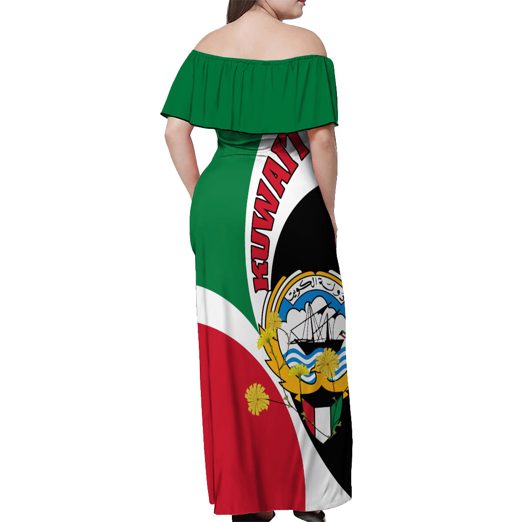 Kuwait National Day Off Shoulder Maxi Dress Kuwayt Coat Of Arms Arfaj Flower - Wonder Print Shop
