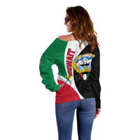 Kuwait National Day Off Shoulder Sweater Kuwayt Coat Of Arms Arfaj Flower - Wonder Print Shop