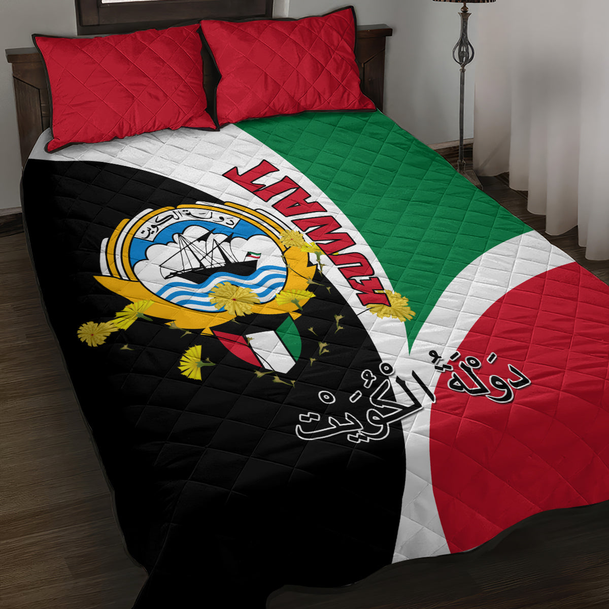 Kuwait National Day Quilt Bed Set Kuwayt Coat Of Arms Arfaj Flower - Wonder Print Shop