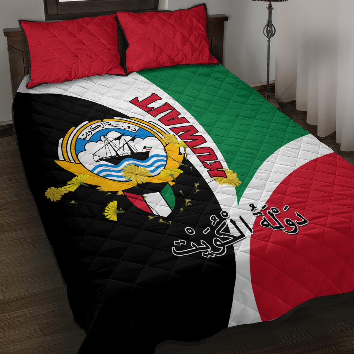 Kuwait National Day Quilt Bed Set Kuwayt Coat Of Arms Arfaj Flower