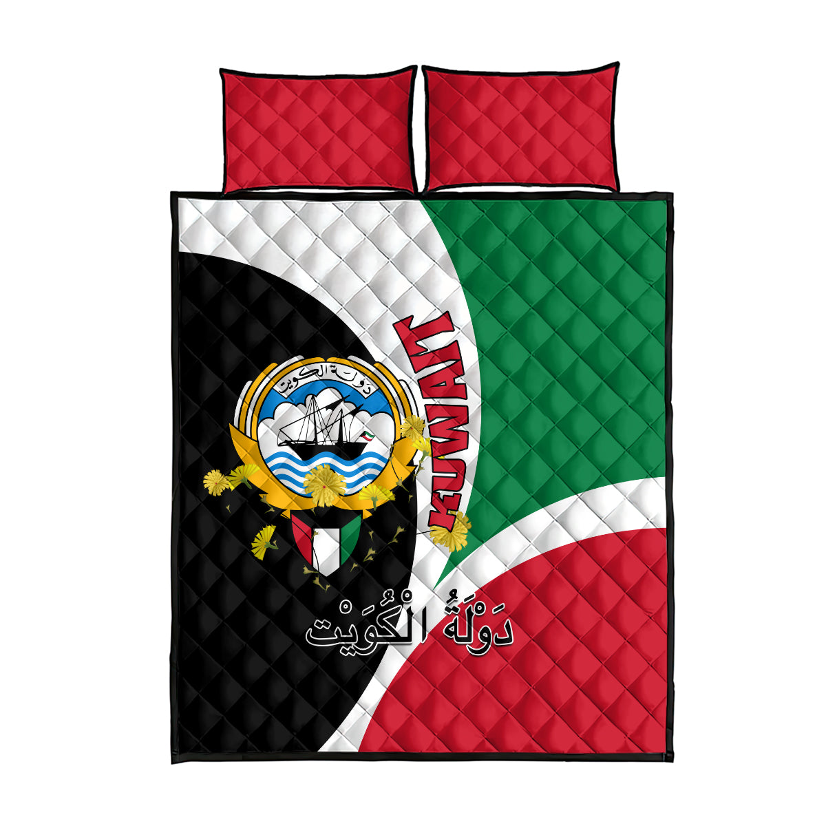 Kuwait National Day Quilt Bed Set Kuwayt Coat Of Arms Arfaj Flower - Wonder Print Shop