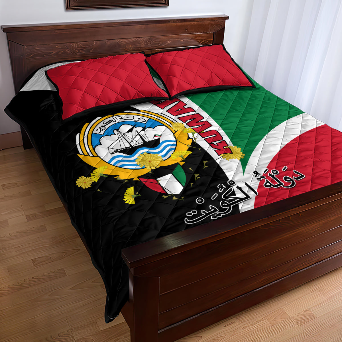 Kuwait National Day Quilt Bed Set Kuwayt Coat Of Arms Arfaj Flower - Wonder Print Shop