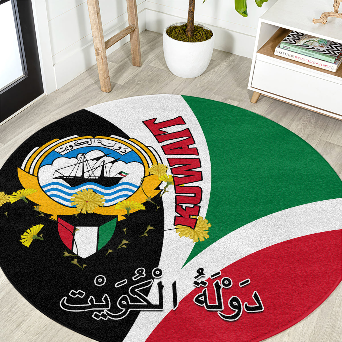 Kuwait National Day Round Carpet Kuwayt Coat Of Arms Arfaj Flower