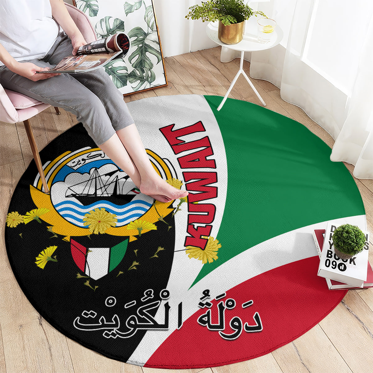 Kuwait National Day Round Carpet Kuwayt Coat Of Arms Arfaj Flower