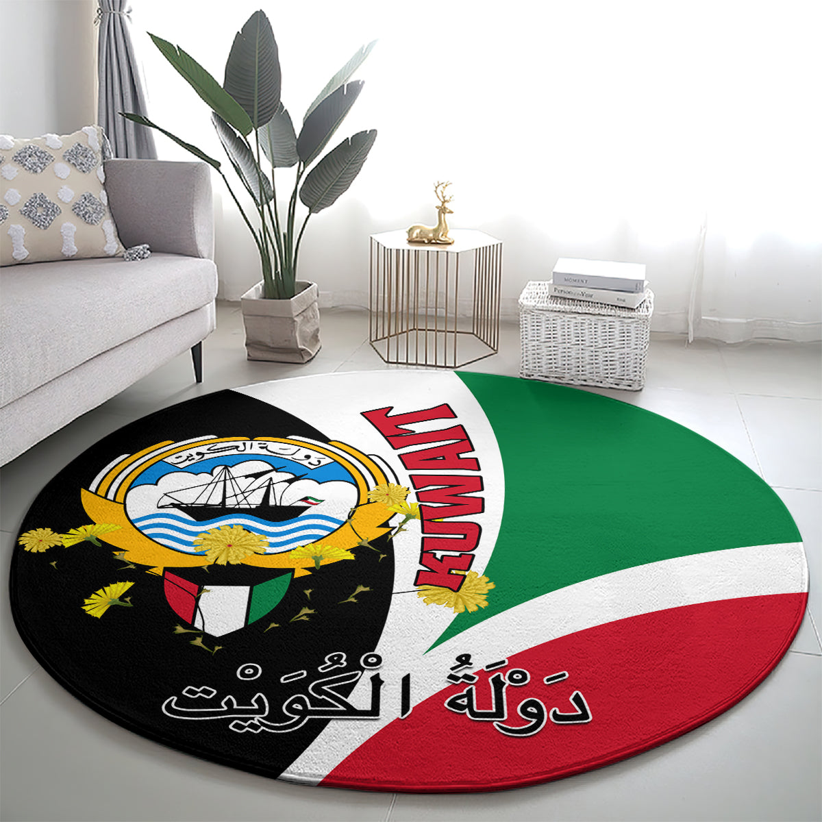 Kuwait National Day Round Carpet Kuwayt Coat Of Arms Arfaj Flower