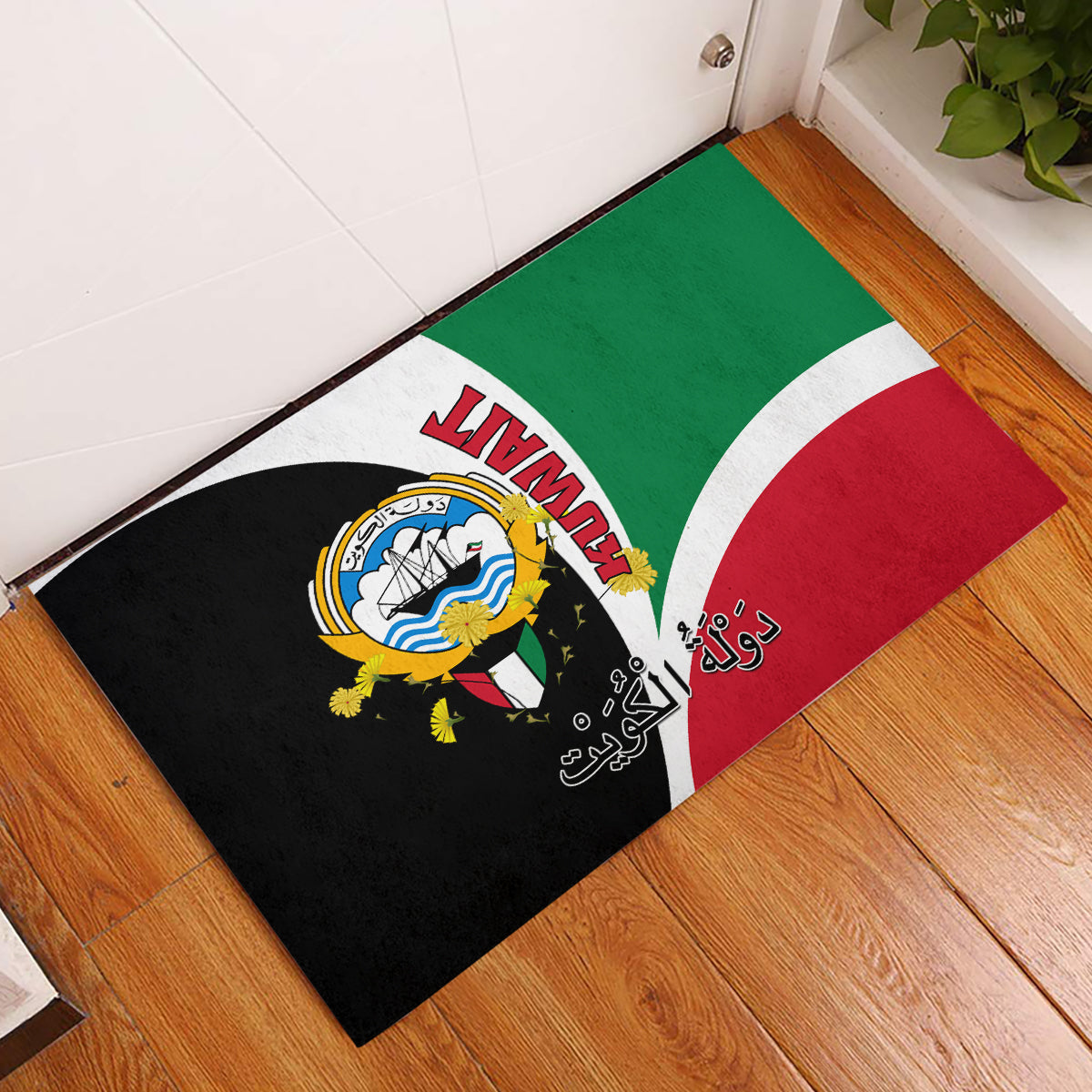 Kuwait National Day Rubber Doormat Kuwayt Coat Of Arms Arfaj Flower - Wonder Print Shop