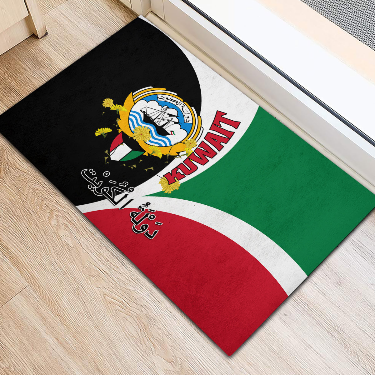Kuwait National Day Rubber Doormat Kuwayt Coat Of Arms Arfaj Flower - Wonder Print Shop