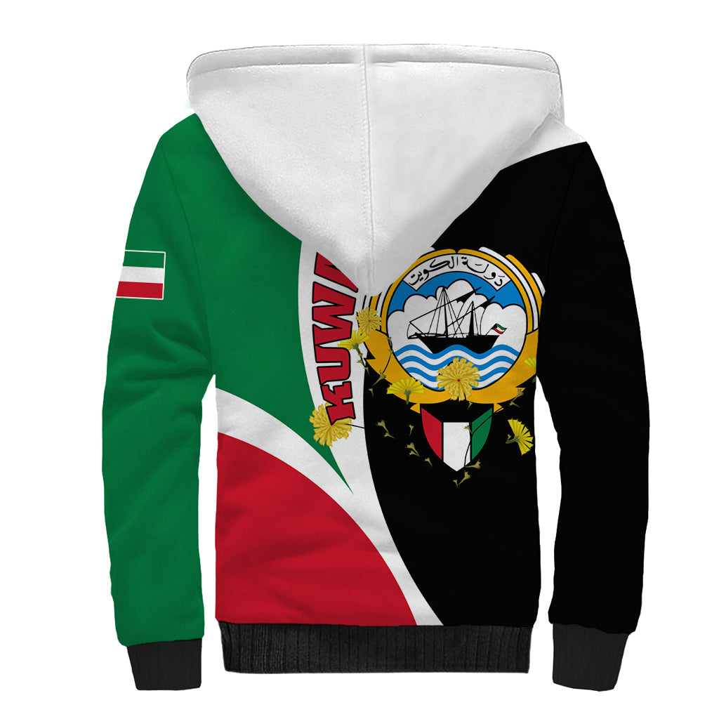 Kuwait National Day Sherpa Hoodie Kuwayt Coat Of Arms Arfaj Flower - Wonder Print Shop