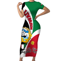 Kuwait National Day Short Sleeve Bodycon Dress Kuwayt Coat Of Arms Arfaj Flower - Wonder Print Shop