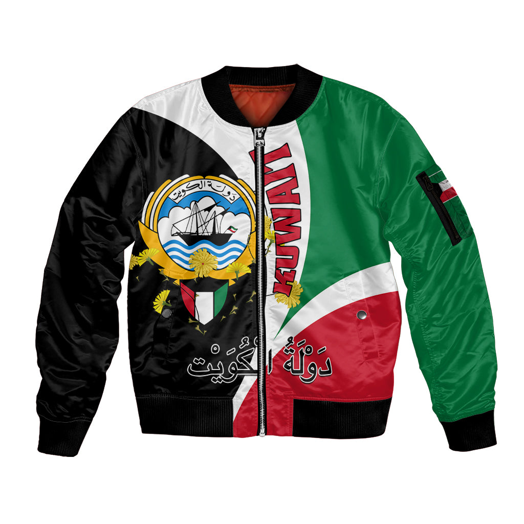 Kuwait National Day Sleeve Zip Bomber Jacket Kuwayt Coat Of Arms Arfaj Flower - Wonder Print Shop