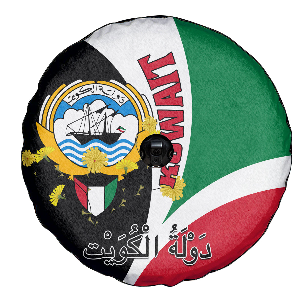 Kuwait National Day Spare Tire Cover Kuwayt Coat Of Arms Arfaj Flower - Wonder Print Shop
