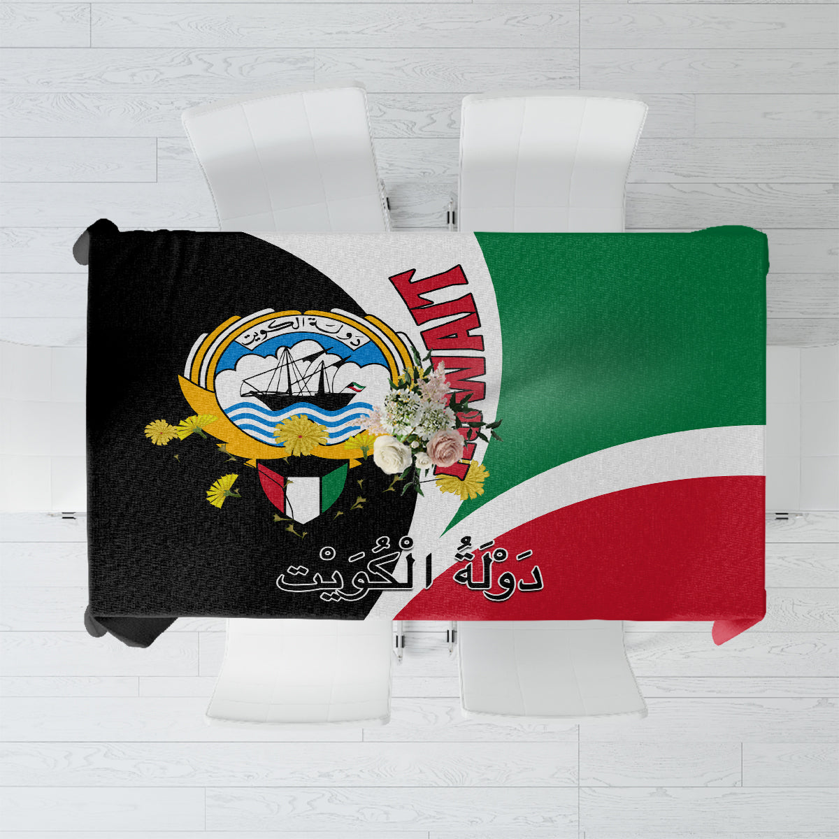 Kuwait National Day Tablecloth Kuwayt Coat Of Arms Arfaj Flower - Wonder Print Shop