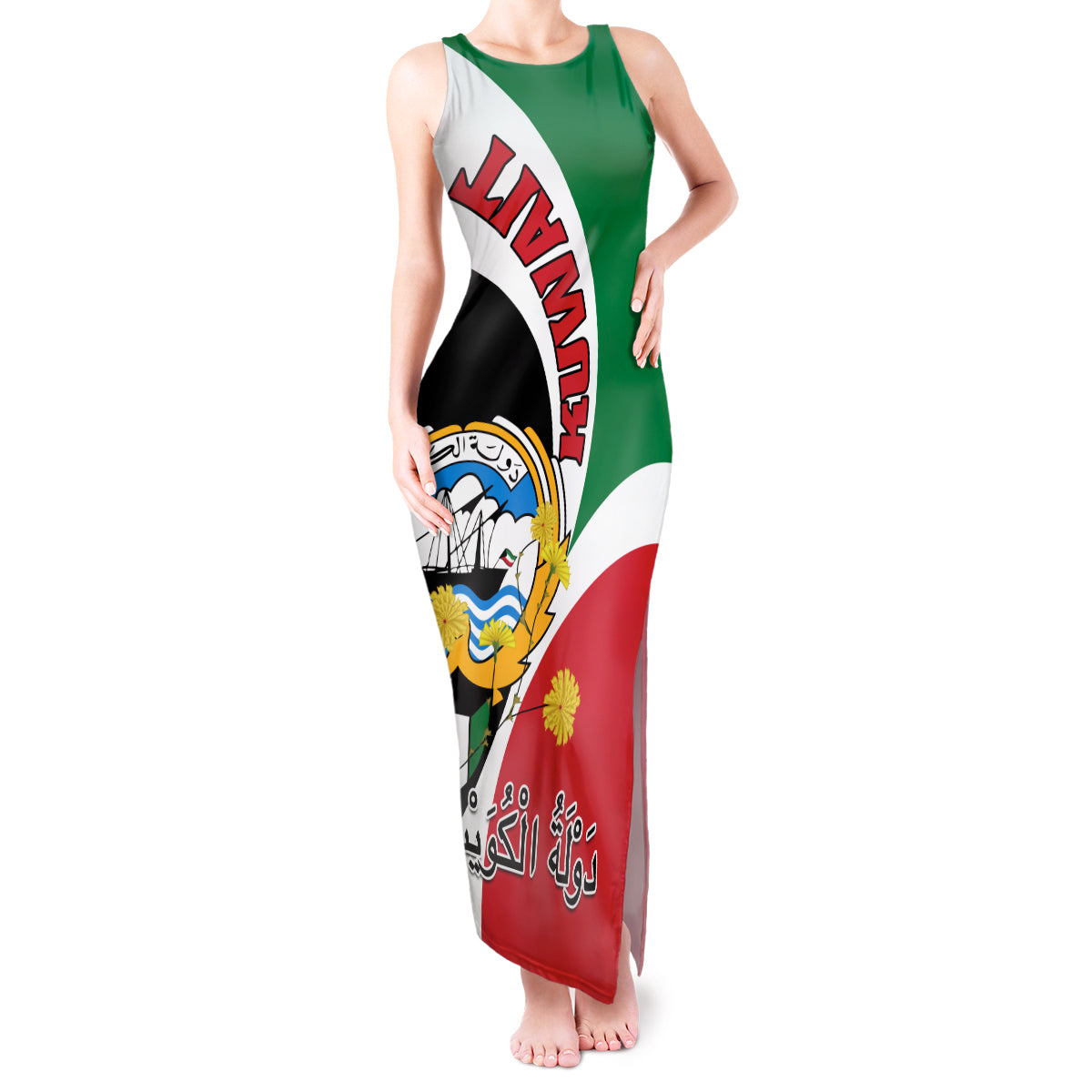 Kuwait National Day Tank Maxi Dress Kuwayt Coat Of Arms Arfaj Flower - Wonder Print Shop