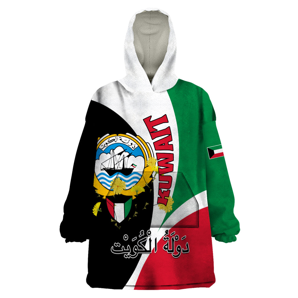 Kuwait National Day Wearable Blanket Hoodie Kuwayt Coat Of Arms Arfaj Flower - Wonder Print Shop
