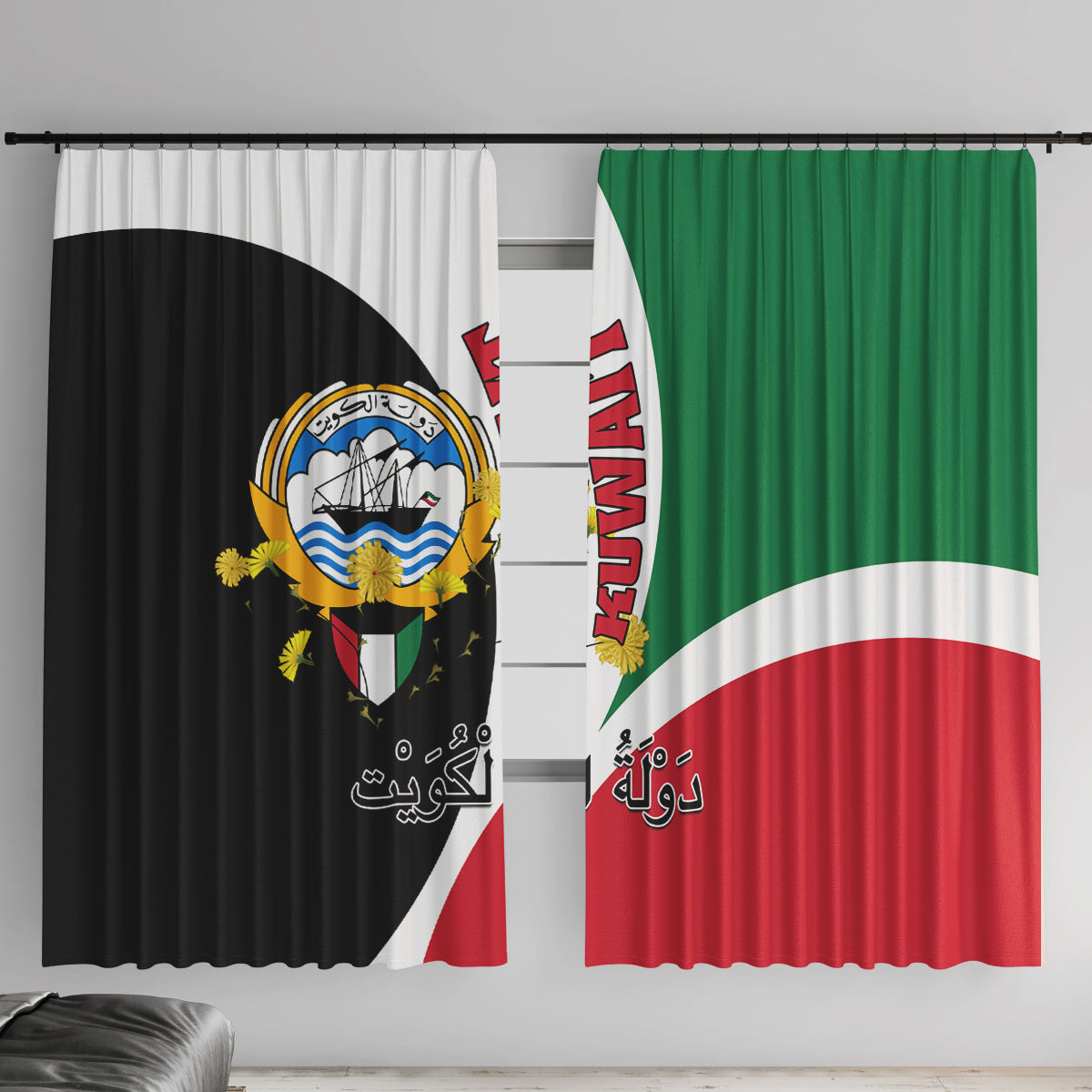 Kuwait National Day Window Curtain Kuwayt Coat Of Arms Arfaj Flower - Wonder Print Shop
