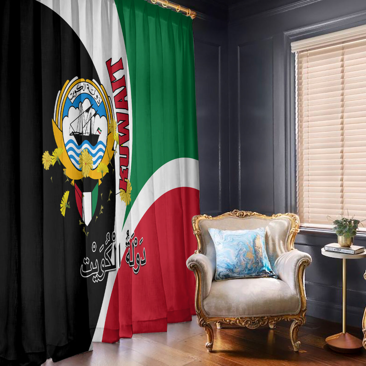 Kuwait National Day Window Curtain Kuwayt Coat Of Arms Arfaj Flower - Wonder Print Shop