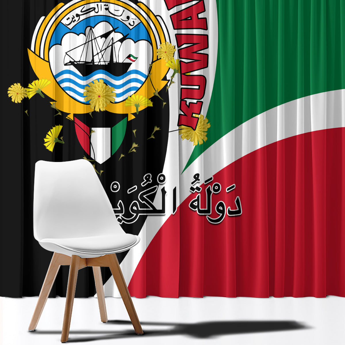 Kuwait National Day Window Curtain Kuwayt Coat Of Arms Arfaj Flower - Wonder Print Shop
