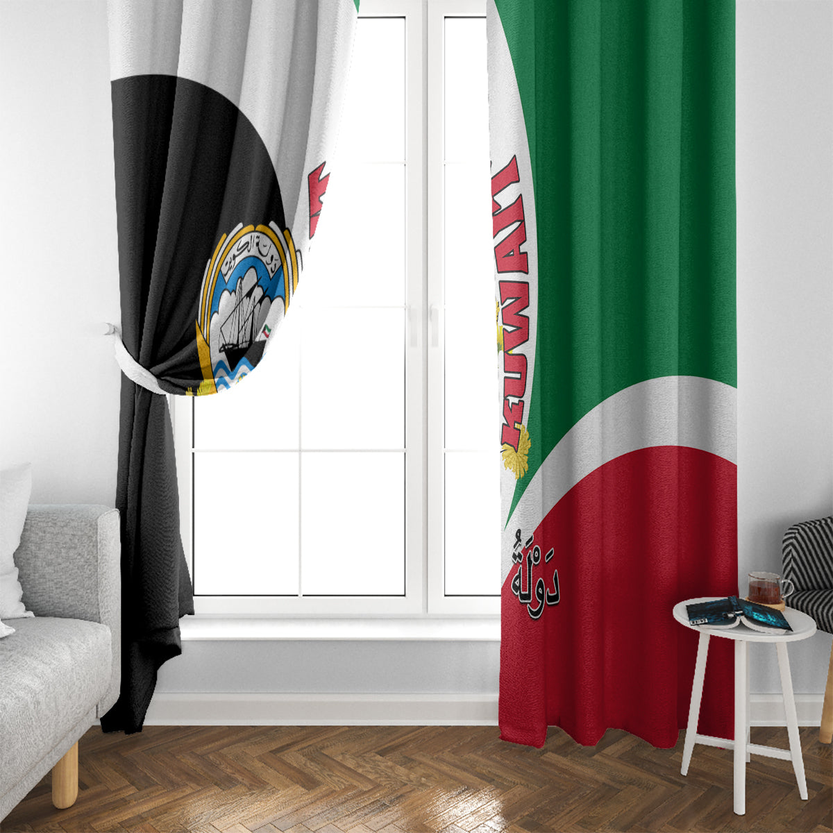 Kuwait National Day Window Curtain Kuwayt Coat Of Arms Arfaj Flower - Wonder Print Shop