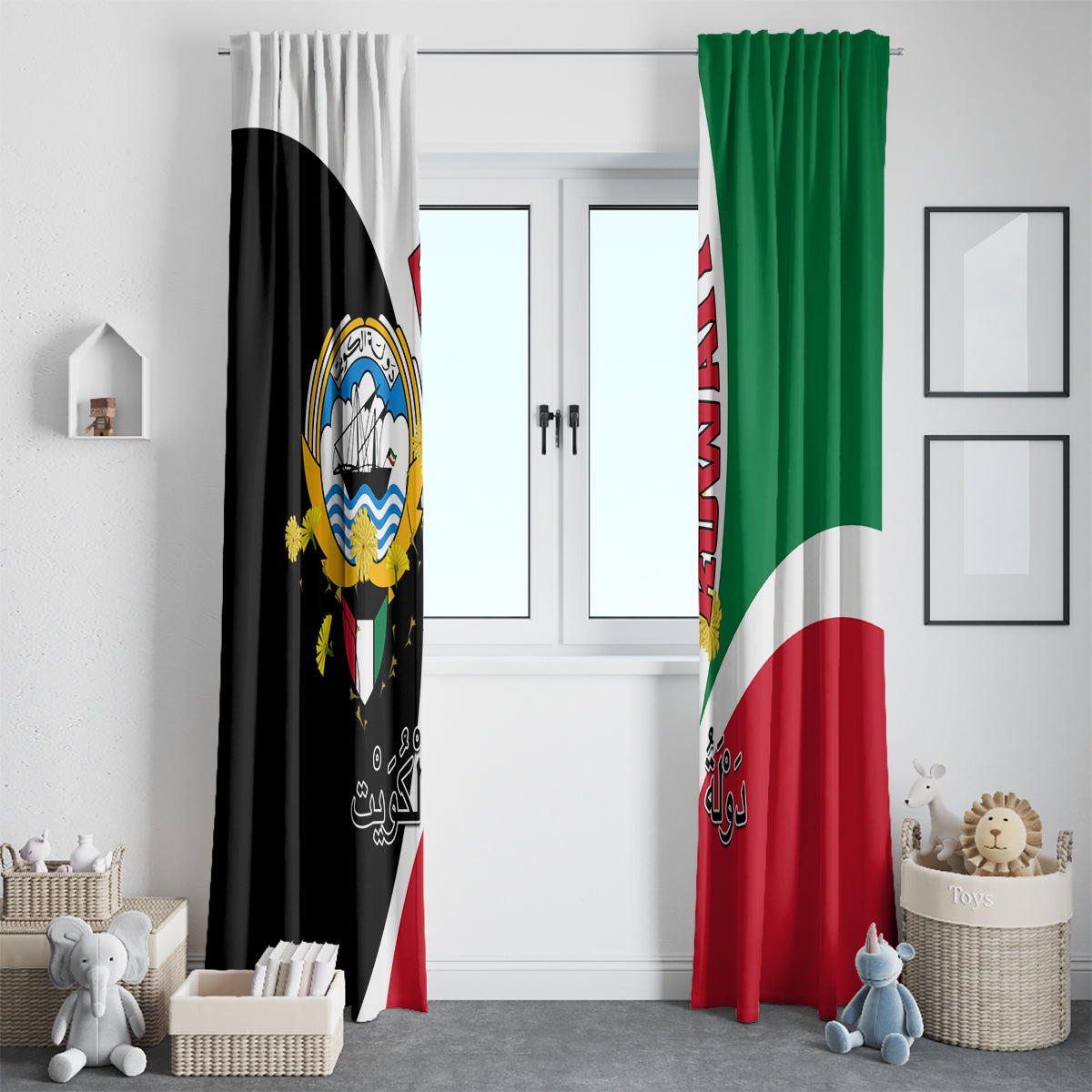 Kuwait National Day Window Curtain Kuwayt Coat Of Arms Arfaj Flower - Wonder Print Shop