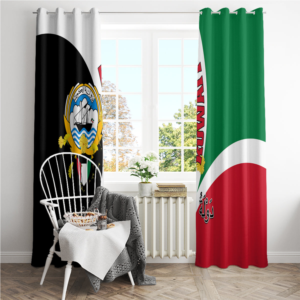 Kuwait National Day Window Curtain Kuwayt Coat Of Arms Arfaj Flower - Wonder Print Shop