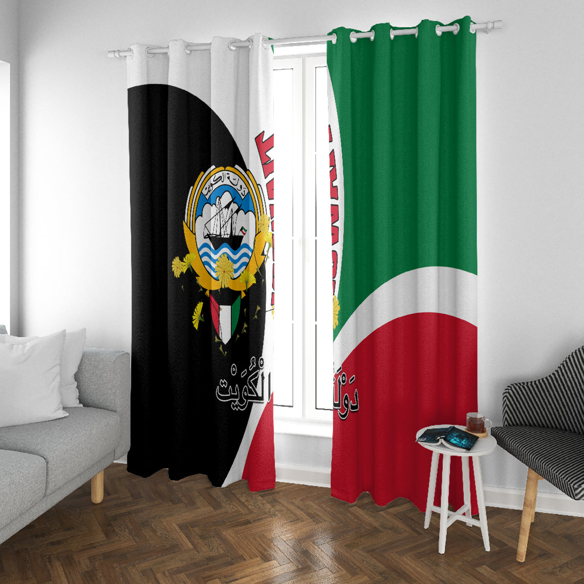 Kuwait National Day Window Curtain Kuwayt Coat Of Arms Arfaj Flower - Wonder Print Shop