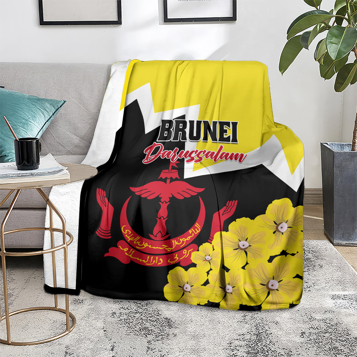 Brunei Darussalam National Day Blanket Coat Of Arms Simpor Flower