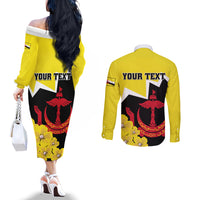 brunei-darussalam-national-day-couples-matching-off-the-shoulder-long-sleeve-dress-and-long-sleeve-button-shirt-coat-of-arms-simpor-flower