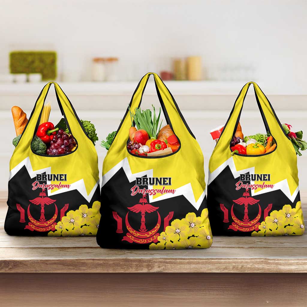 Brunei Darussalam National Day Grocery Bag Coat Of Arms Simpor Flower