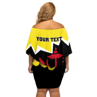 Brunei Darussalam National Day Off Shoulder Short Dress Coat Of Arms Simpor Flower - Wonder Print Shop