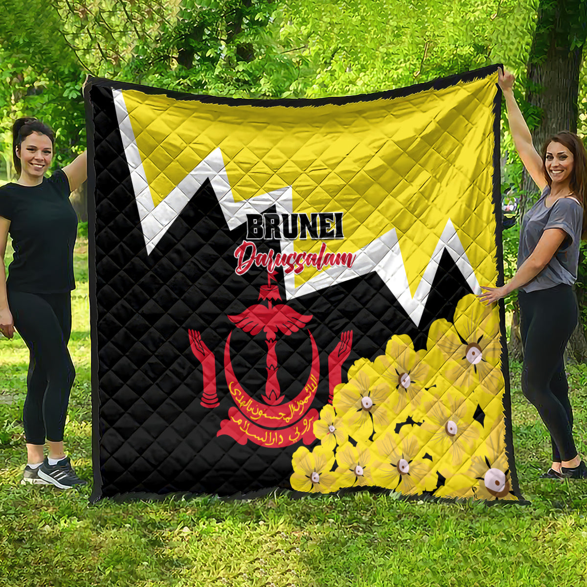 Brunei Darussalam National Day Quilt Coat Of Arms Simpor Flower - Wonder Print Shop