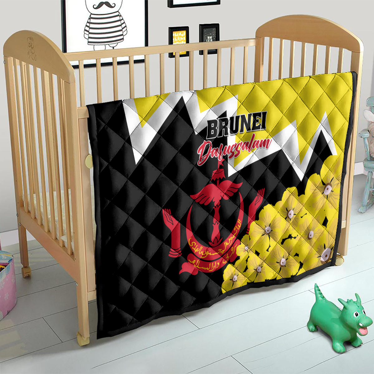 Brunei Darussalam National Day Quilt Coat Of Arms Simpor Flower - Wonder Print Shop