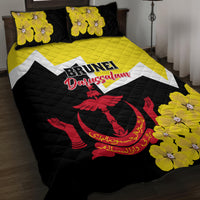 Brunei Darussalam National Day Quilt Bed Set Coat Of Arms Simpor Flower - Wonder Print Shop