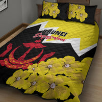 Brunei Darussalam National Day Quilt Bed Set Coat Of Arms Simpor Flower - Wonder Print Shop