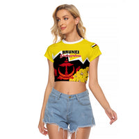Brunei Darussalam National Day Raglan Cropped T Shirt Coat Of Arms Simpor Flower - Wonder Print Shop