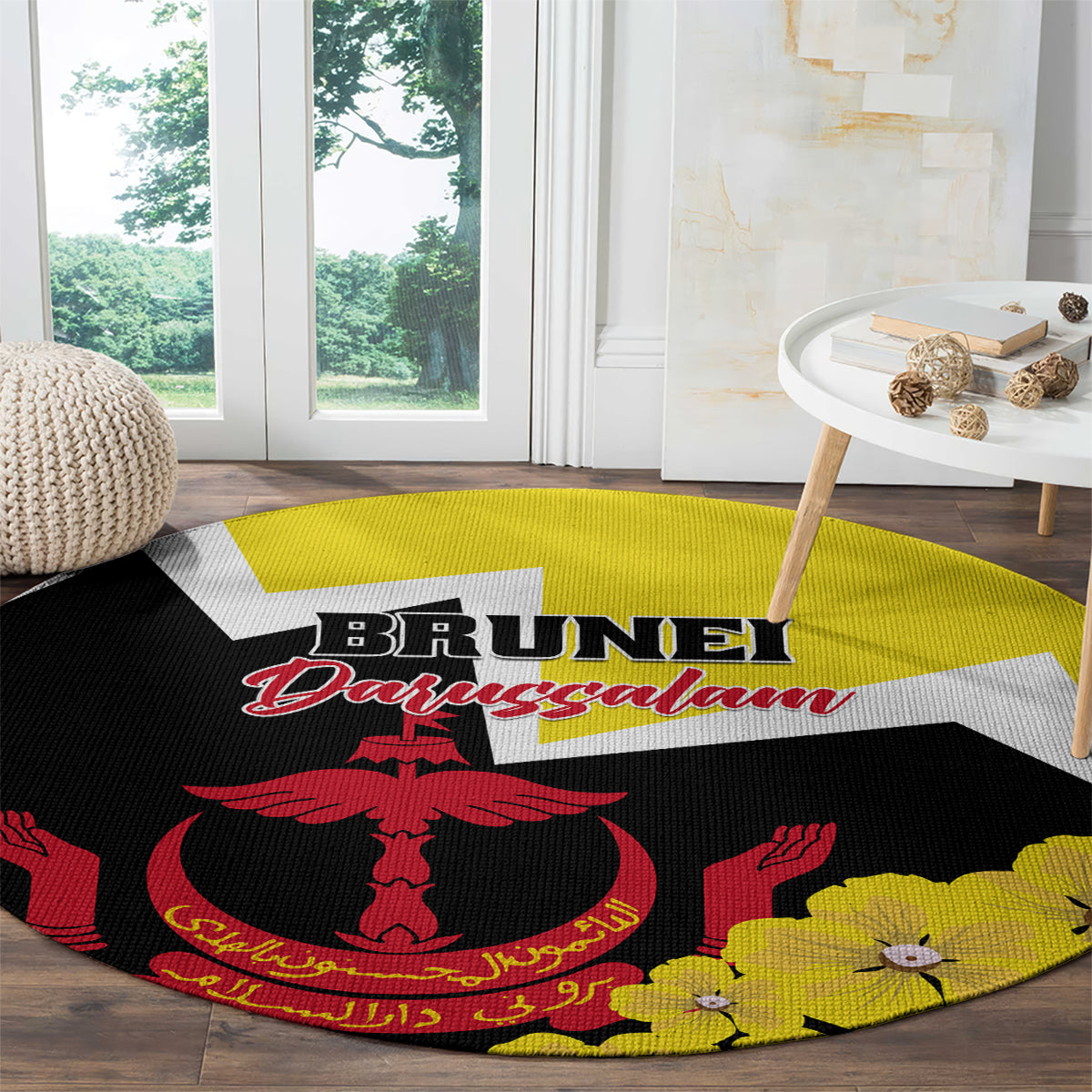 Brunei Darussalam National Day Round Carpet Coat Of Arms Simpor Flower