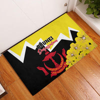 Brunei Darussalam National Day Rubber Doormat Coat Of Arms Simpor Flower - Wonder Print Shop