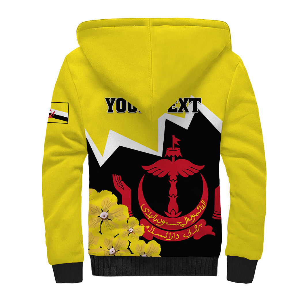 Brunei Darussalam National Day Sherpa Hoodie Coat Of Arms Simpor Flower - Wonder Print Shop