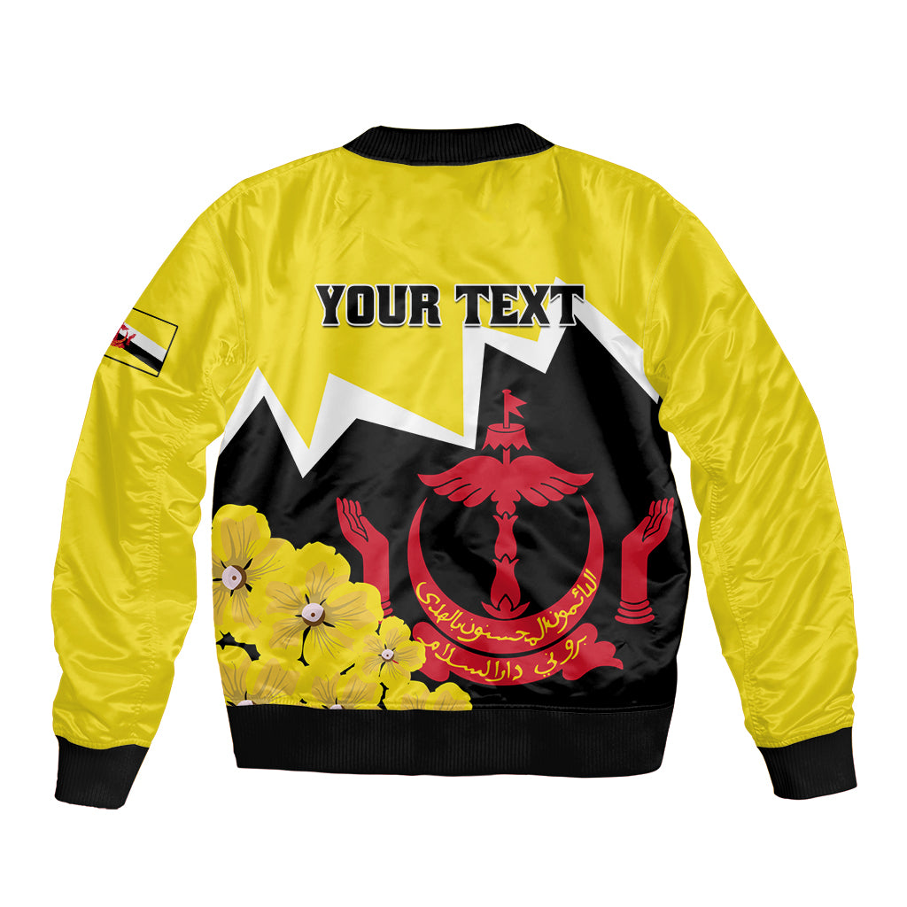 Brunei Darussalam National Day Sleeve Zip Bomber Jacket Coat Of Arms Simpor Flower - Wonder Print Shop